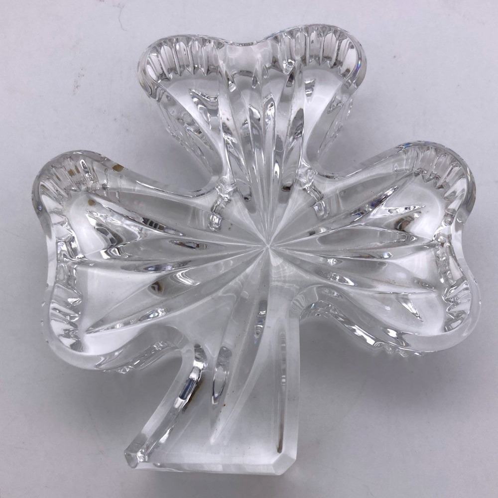 Vintage - Waterford Crystal Shamrock 3-Leaf Clover Paperweight 4"